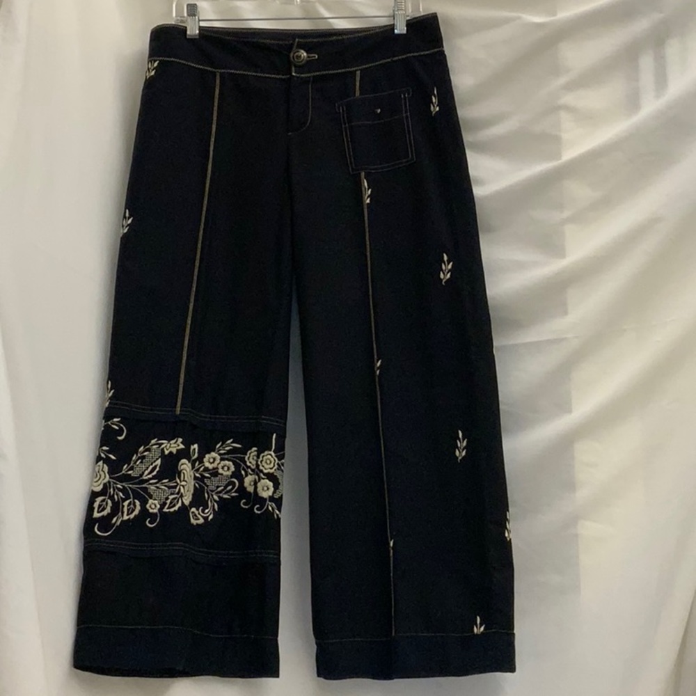 Embroidered 100% Cotton Wide-legged Cropped Pants by LA designer Burning Torch